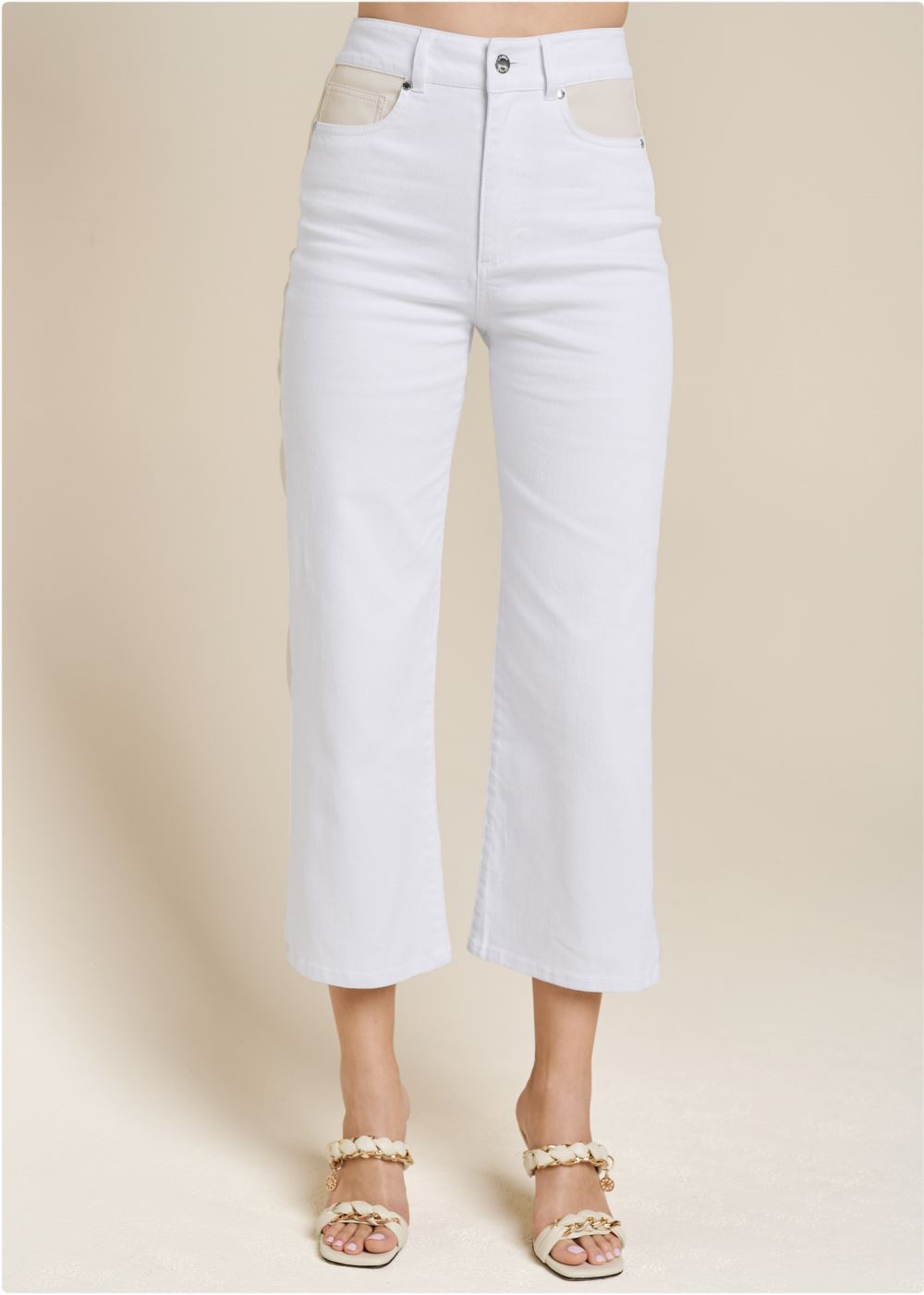 Venus Straight Leg Panel Jeans in White Multi