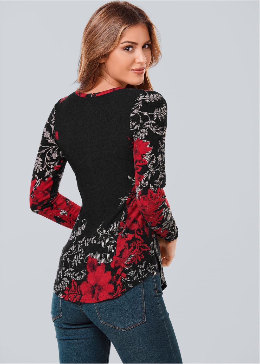 Venus Floral Print Button Down in Red Multi