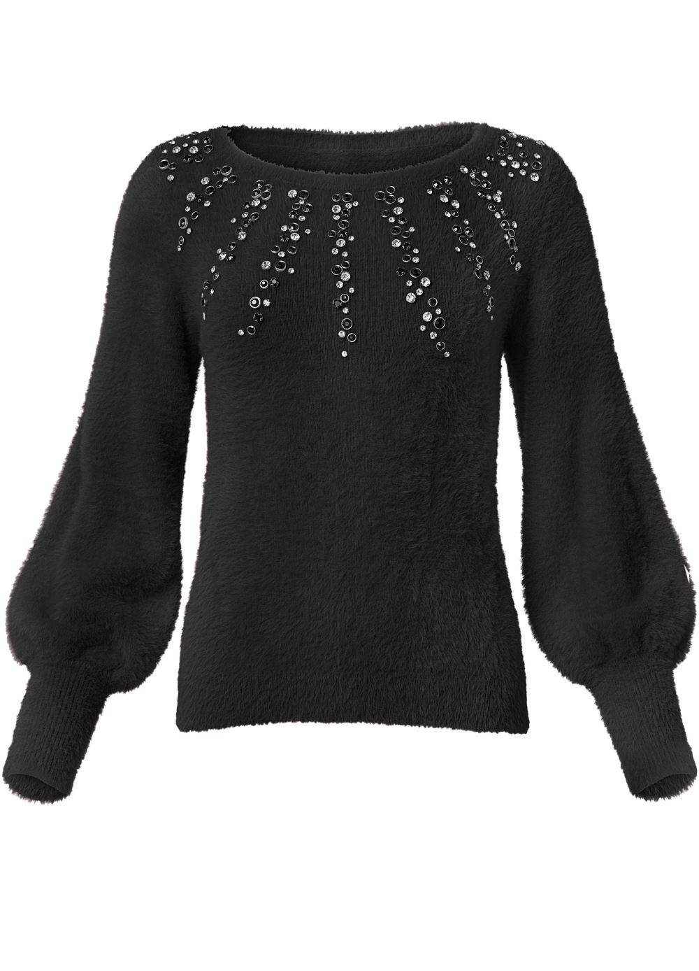 Venus VENUS | Jeweled Feather-Soft Sweater in Black Multi