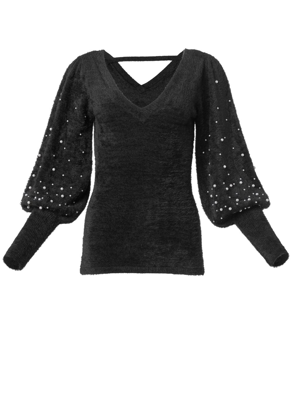 Venus VENUS | Pearl Puff Sleeve Sweater in Black