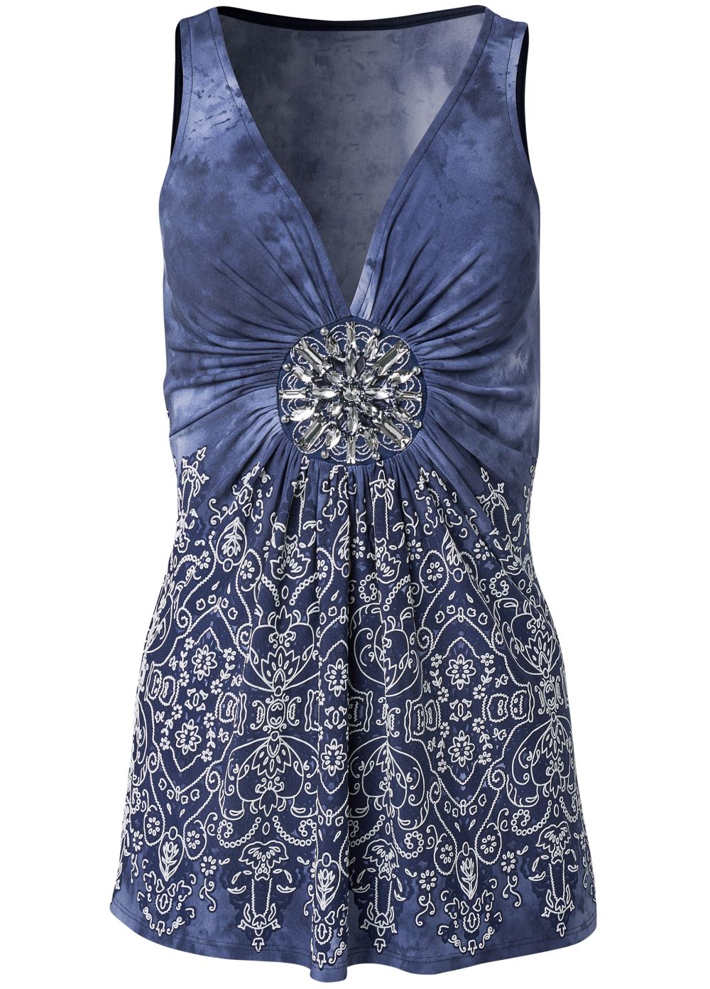 Venus Embellished Print Top in Navy Multi