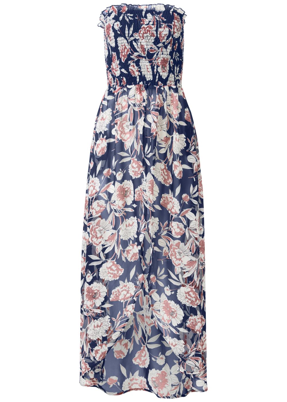 Venus Smocked Floral High-Low Top in Navy Multi