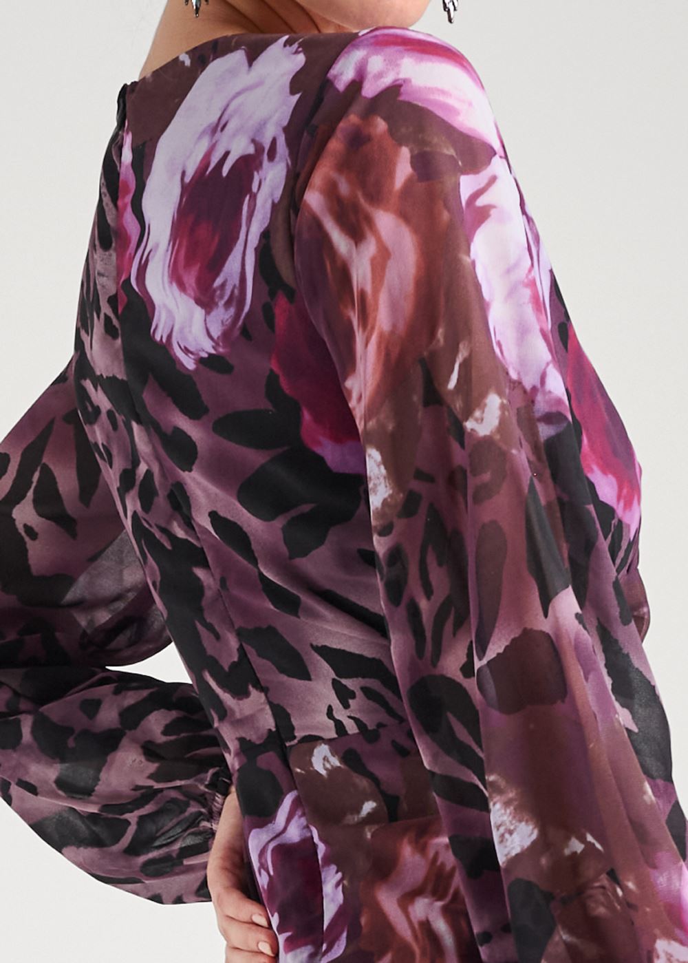Venus Cutout Detail Printed Gown - Black Multi
