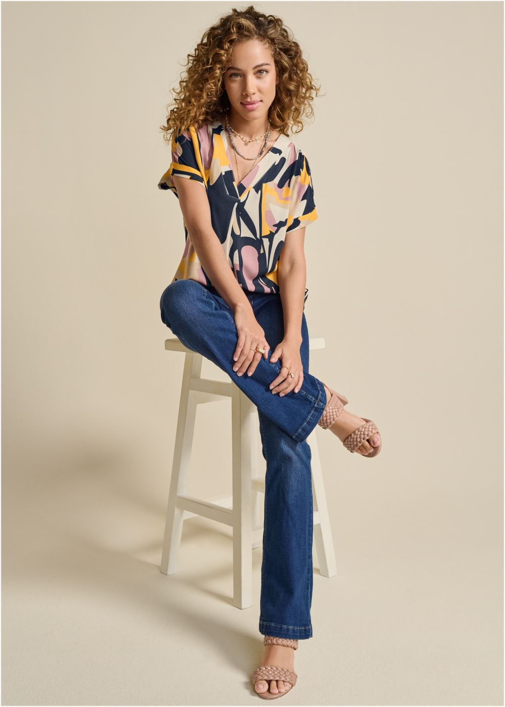 Venus Printed Blouse in White Multi