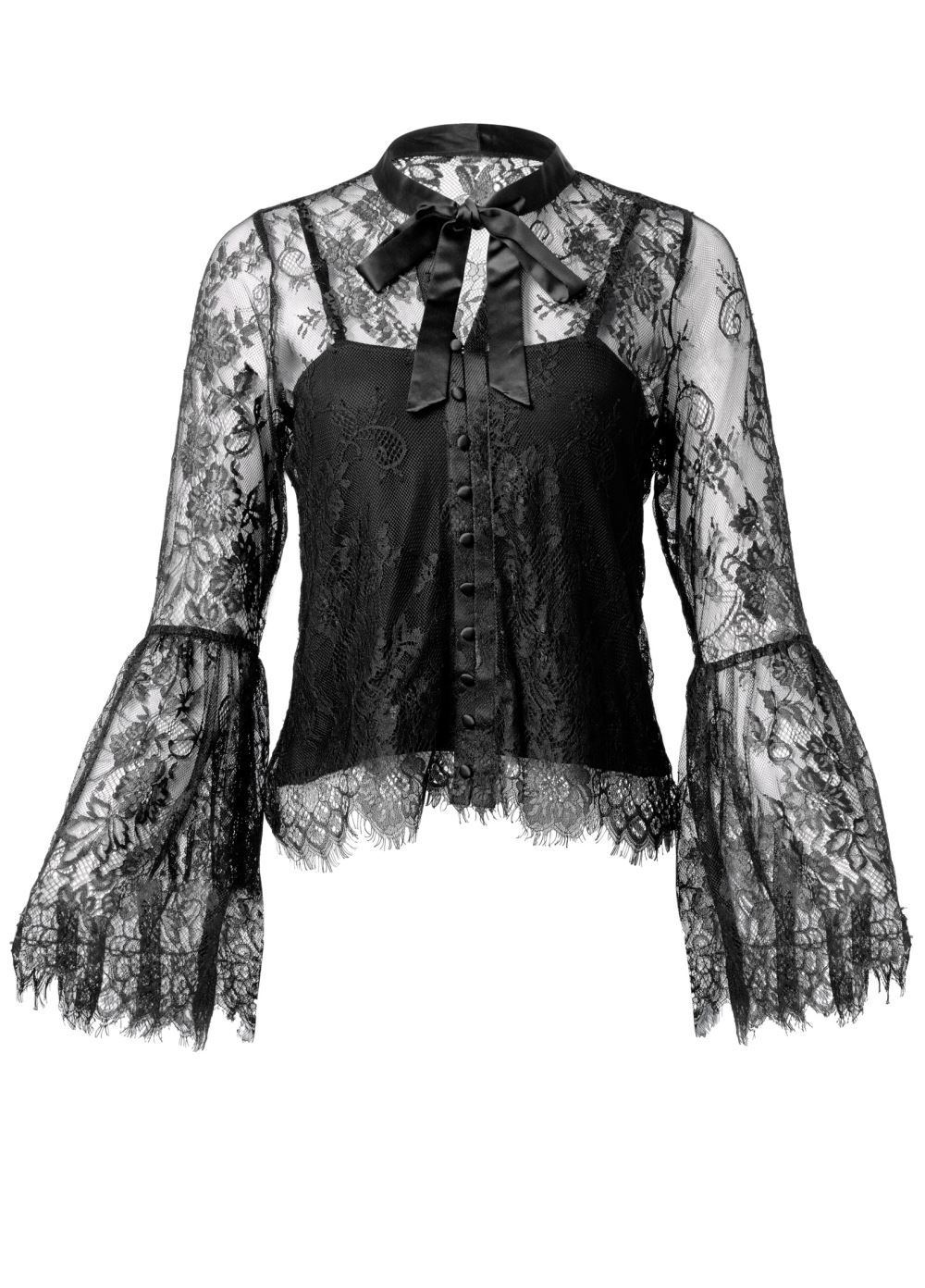 Venus Tie-Neck Lace Blouse in Black