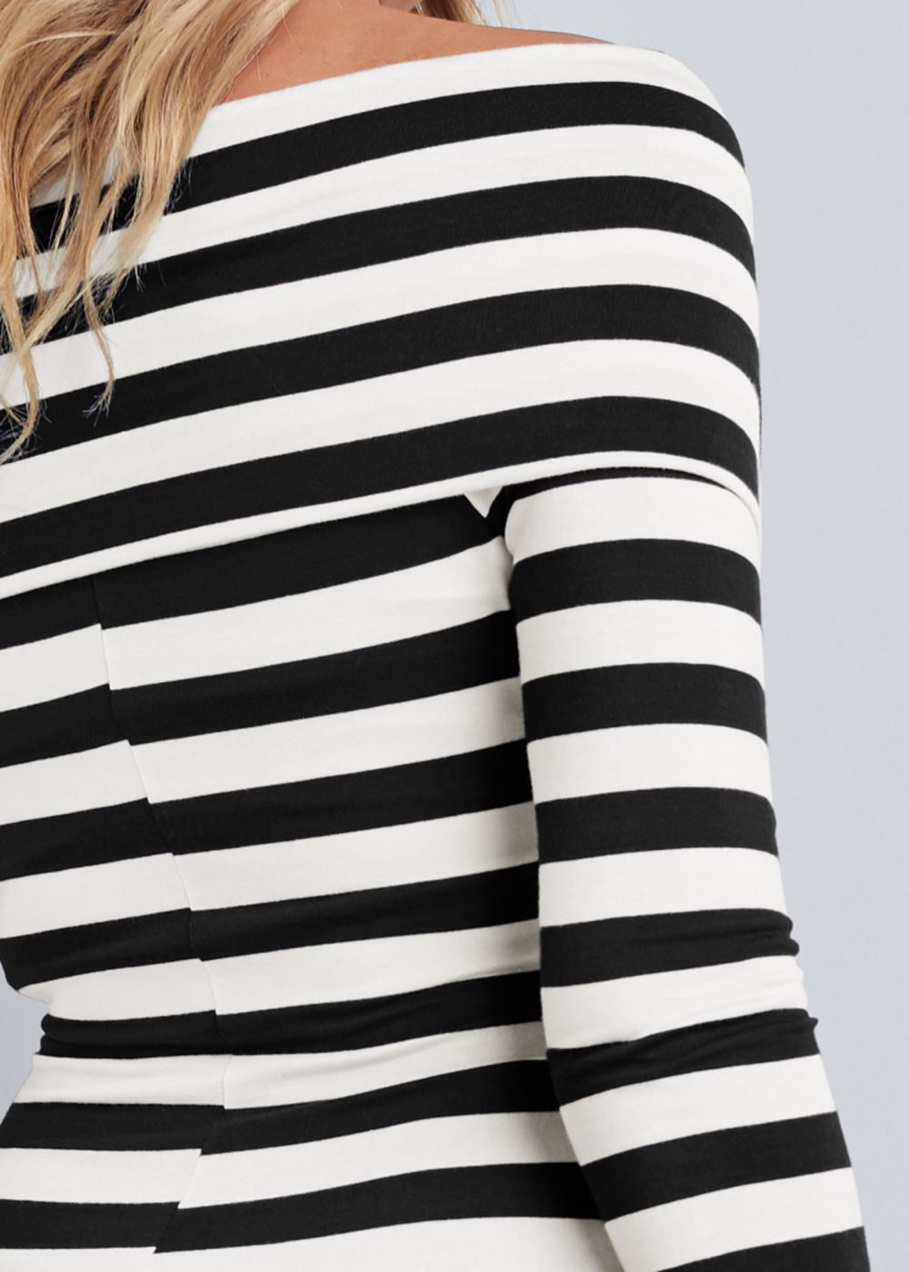 Venus Stripe Off-The-Shoulder Top in Black & White
