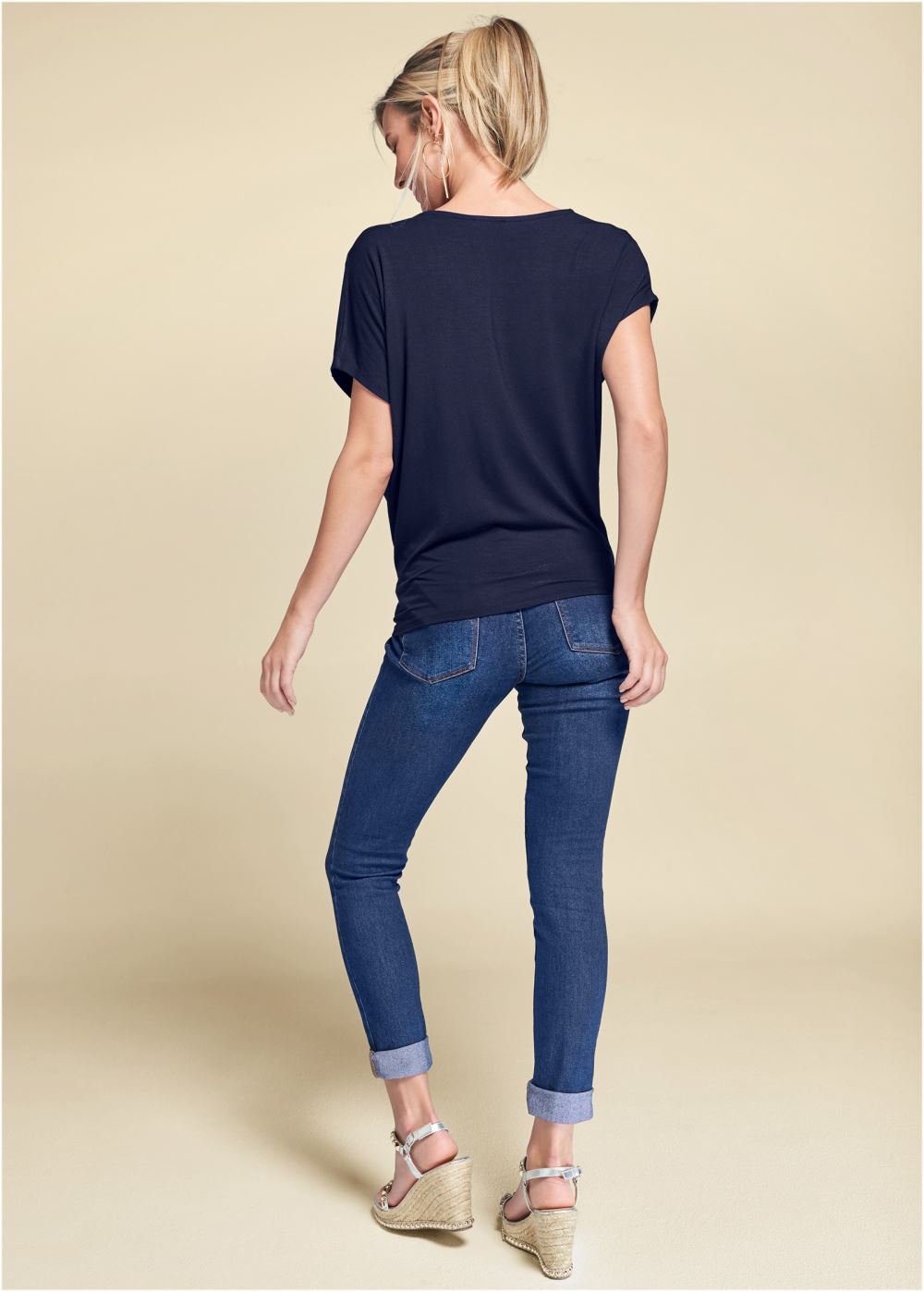 Venus Basic Flounce Top in Navy