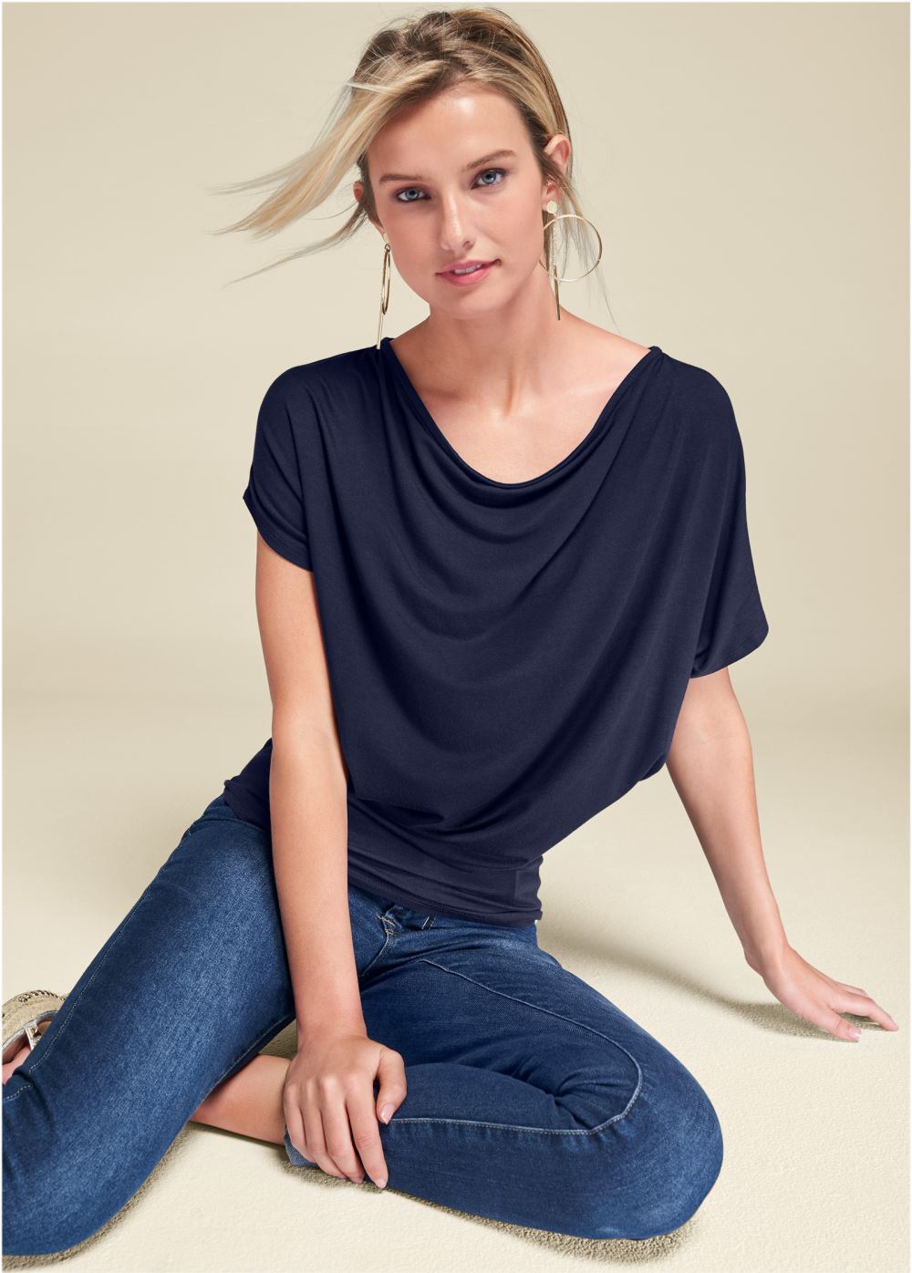 Venus Basic Flounce Top in Navy