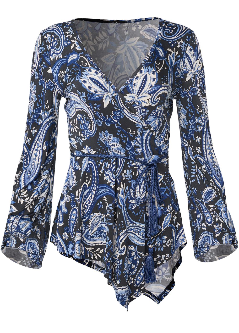 Venus Paisley Balloon Sleeve Top in Blue Multi