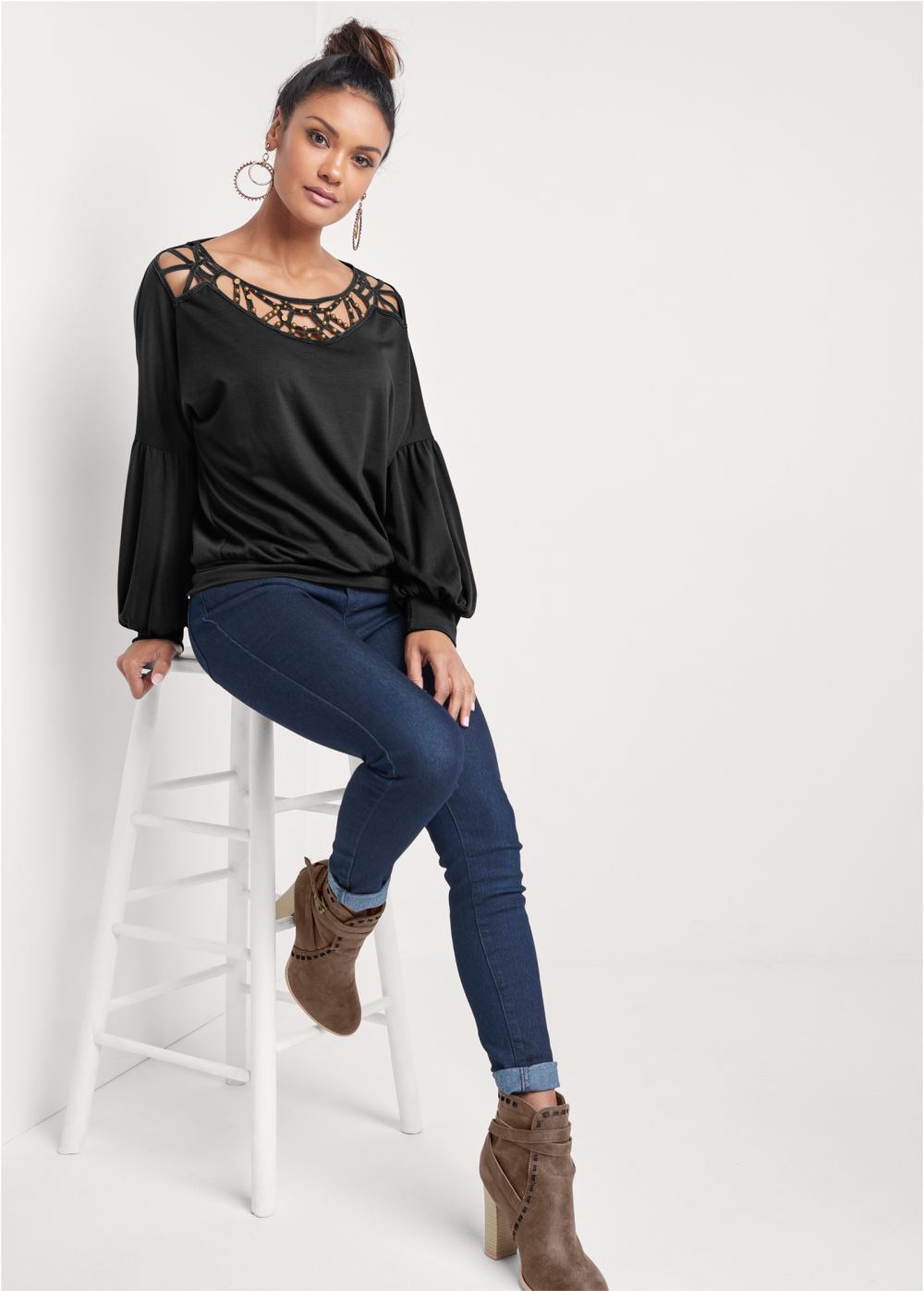 Venus Strappy Detail Sweatshirt in Black