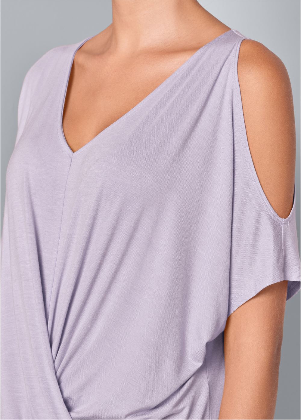 Venus Cold-Shoulder Twist Top in Lavender Fog