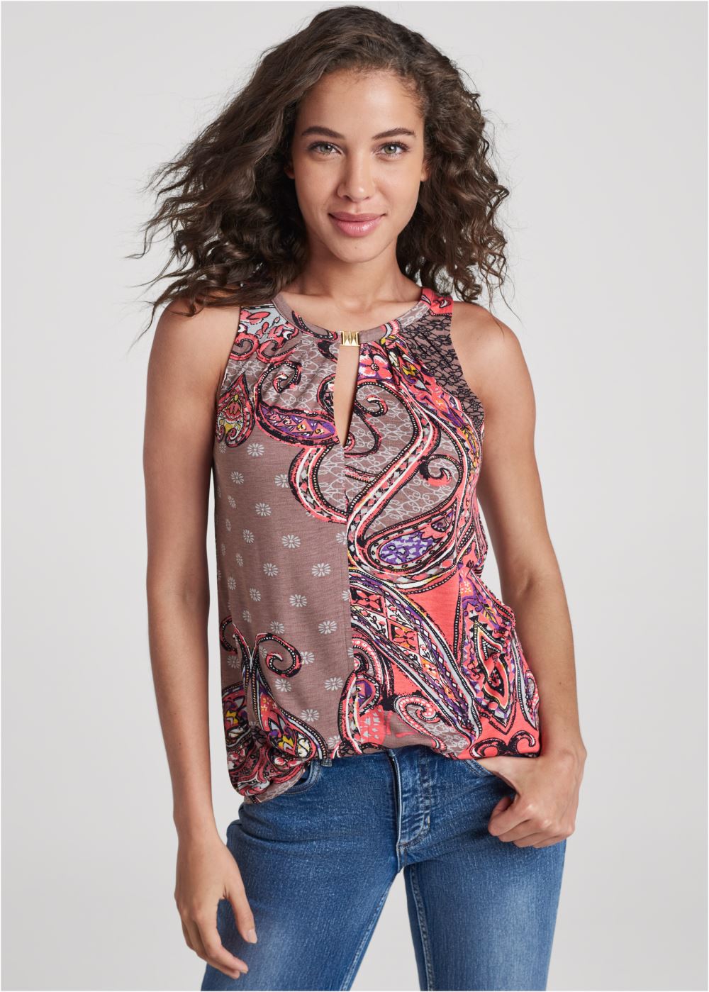 Venus Sleeveless Paisley Top in Pink Multi