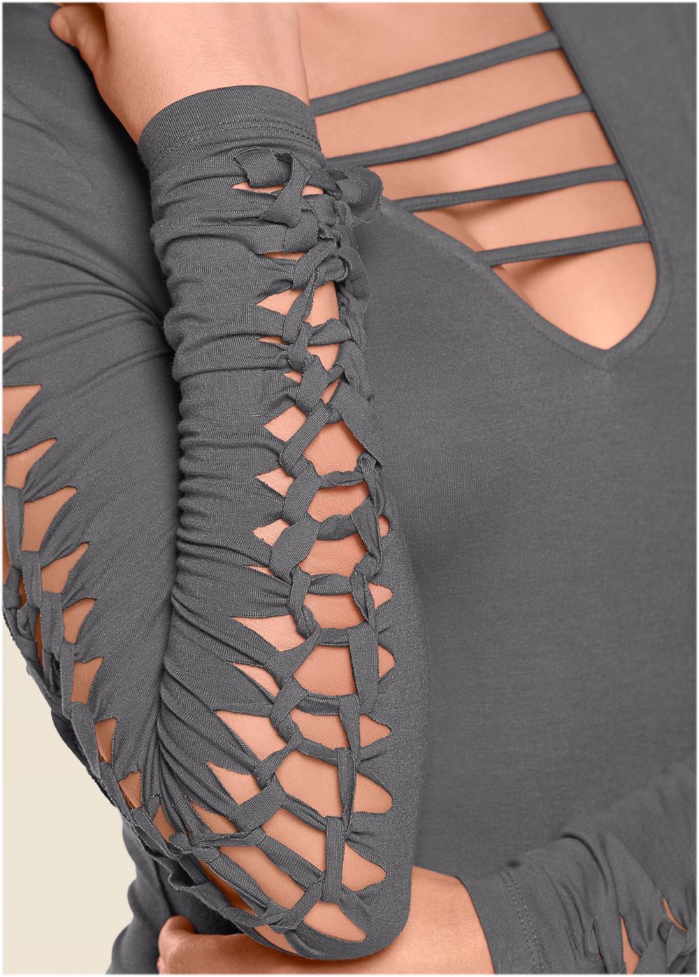 Venus Cut Out Sleeve Detail Top in Dark Grey