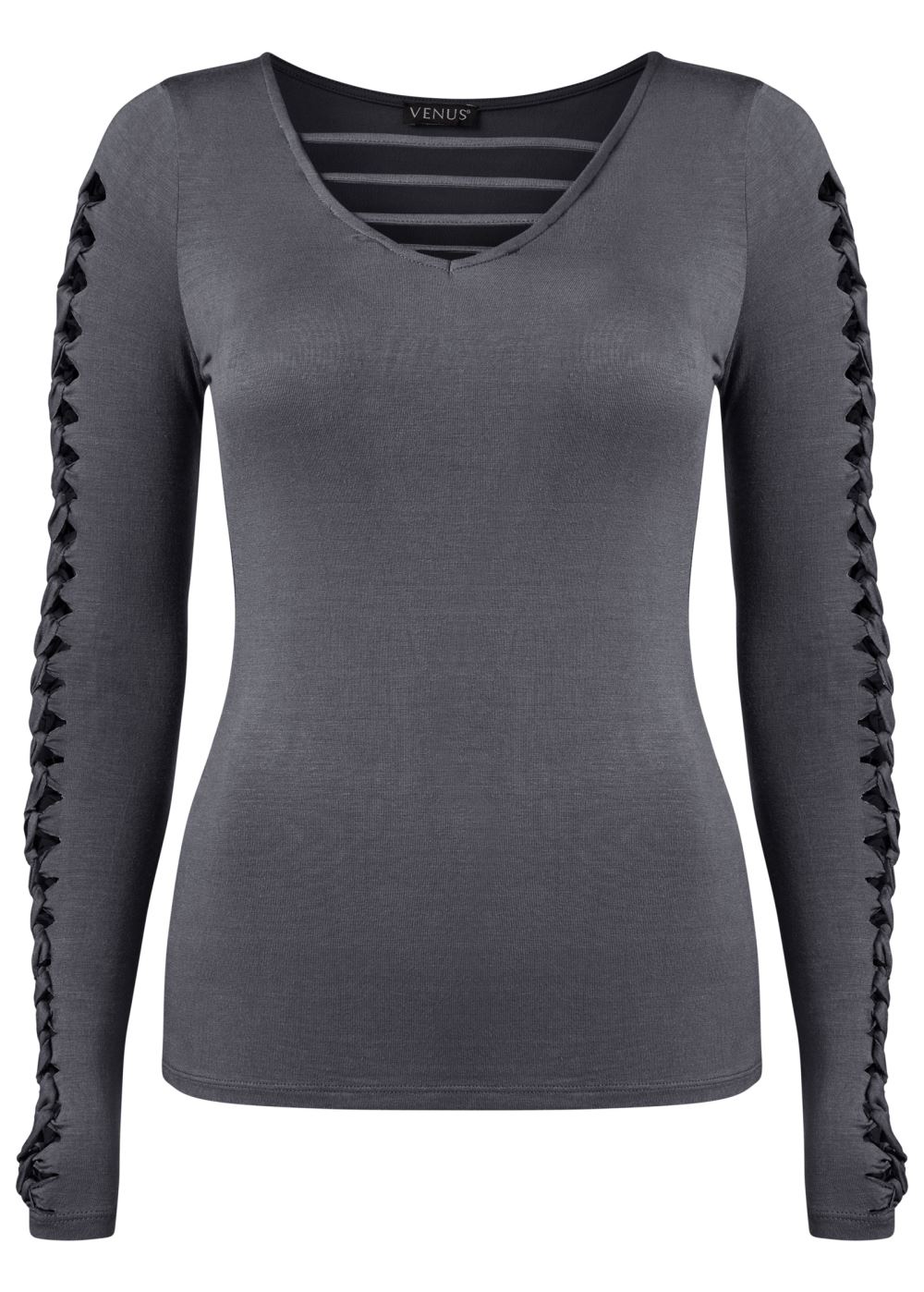 Venus Cut Out Sleeve Detail Top in Dark Grey