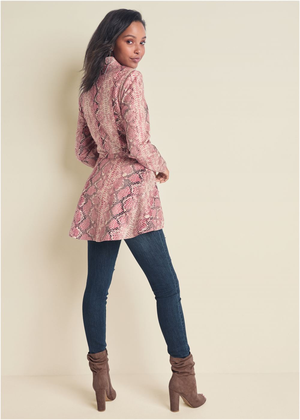 Venus Faux-Suede High-Low Jacket in Pink Multi