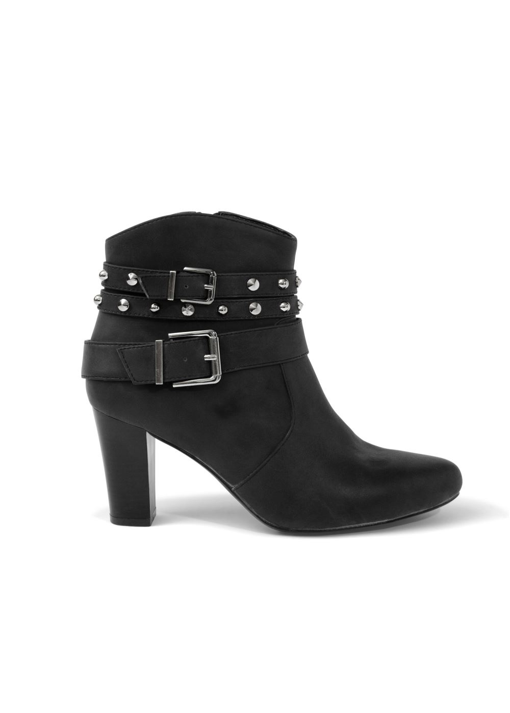 Venus Studded Buckle Belt Booties in Black