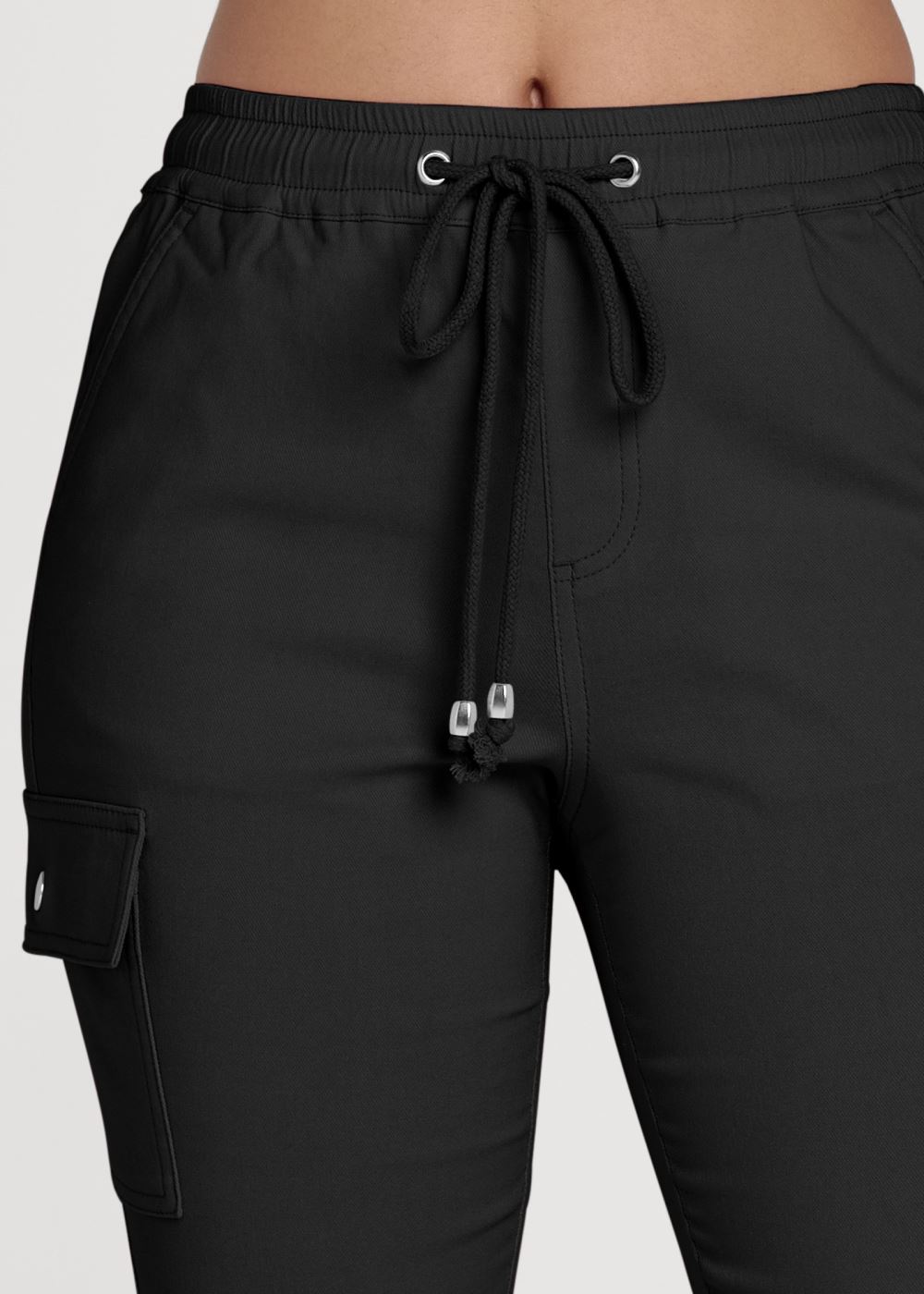 Venus Casual Pull-On Cargo Pants in Black
