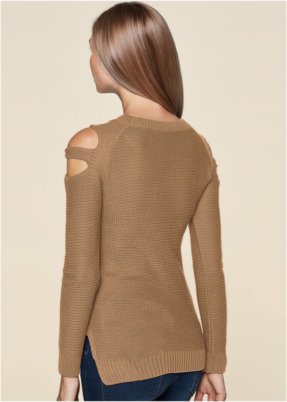 Venus VENUS | Cutout Sleeve Sweater in Light Brown