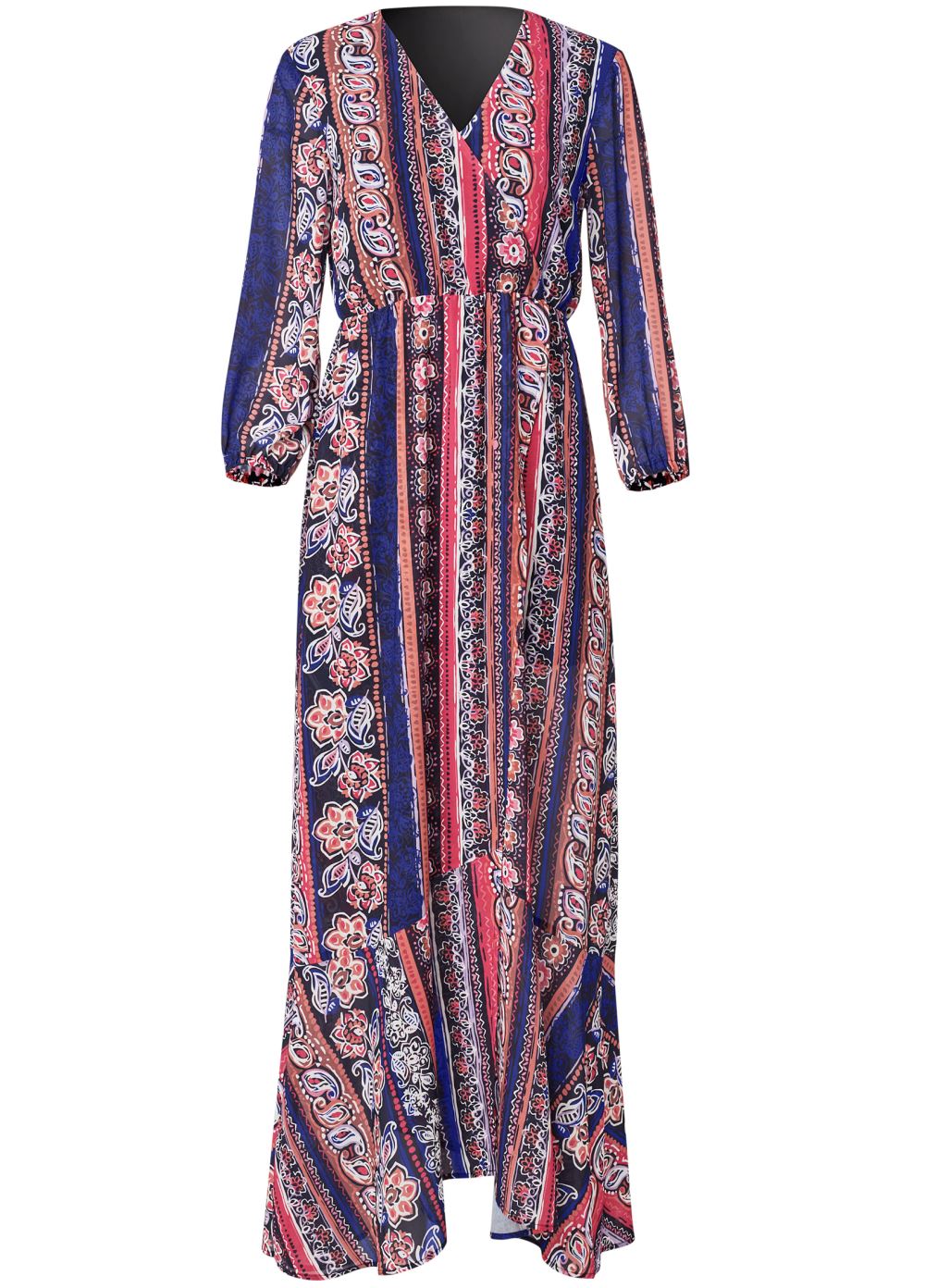 Venus Printed Stripe Long Dress - Orange Multi