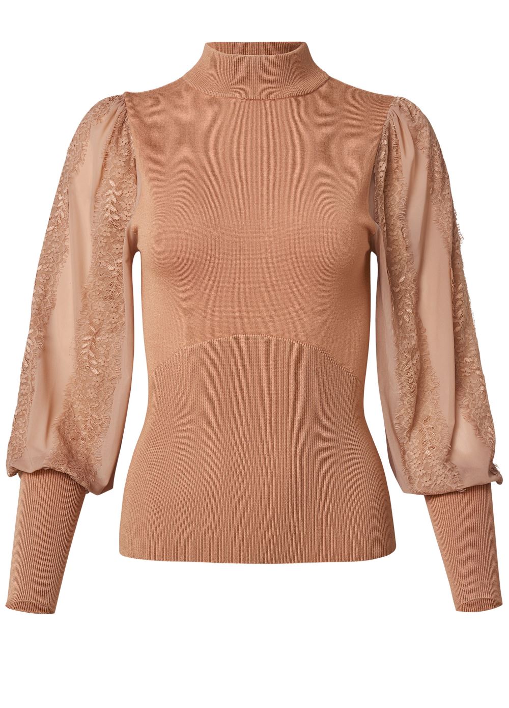 Venus VENUS | Lace Balloon Sleeve Sweater in Tan