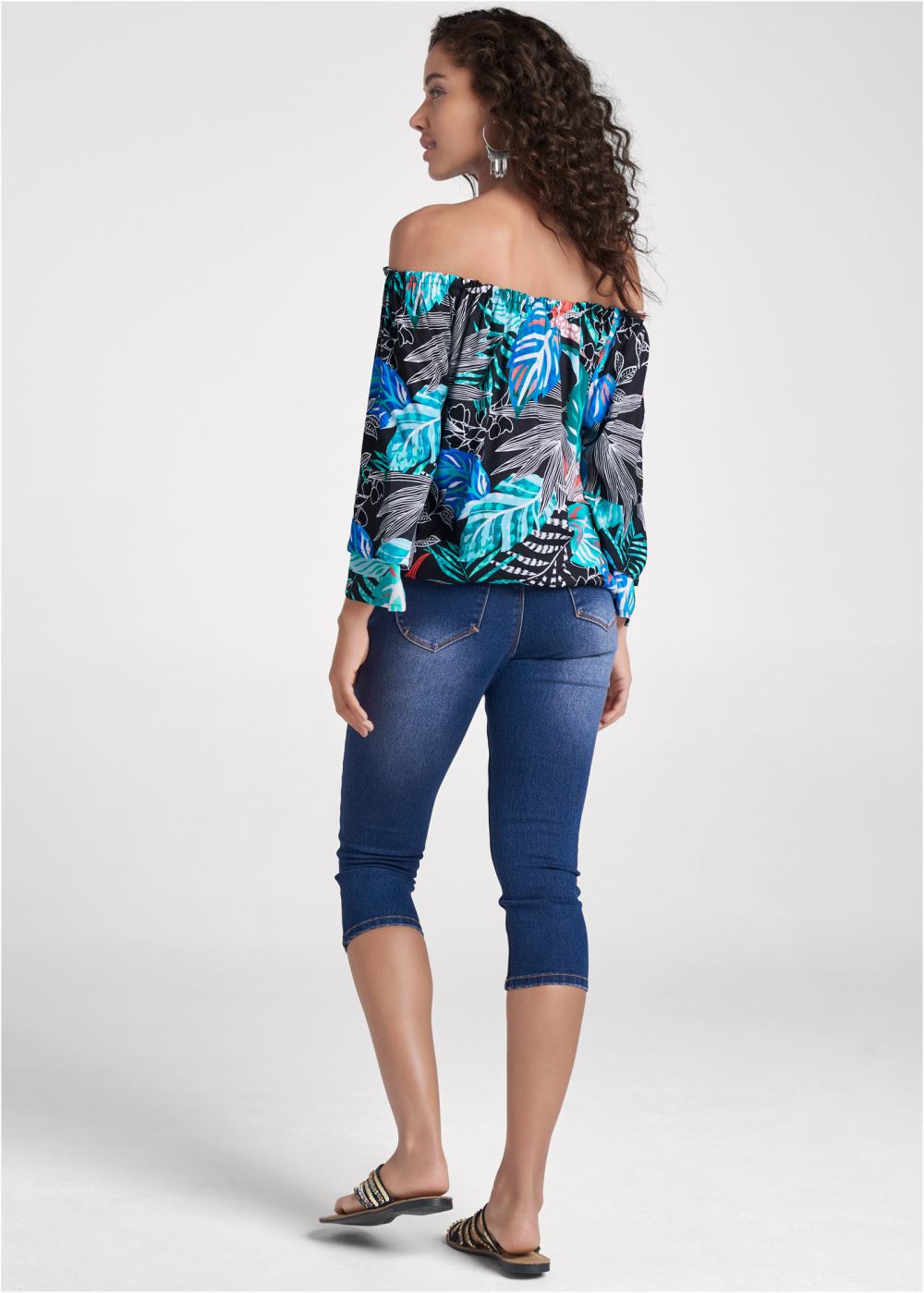Venus Off-Shoulder Printed Top in Blue Multi