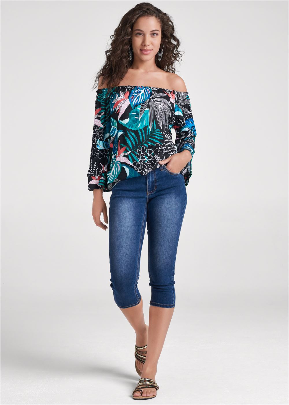 Venus Off-Shoulder Printed Top in Blue Multi