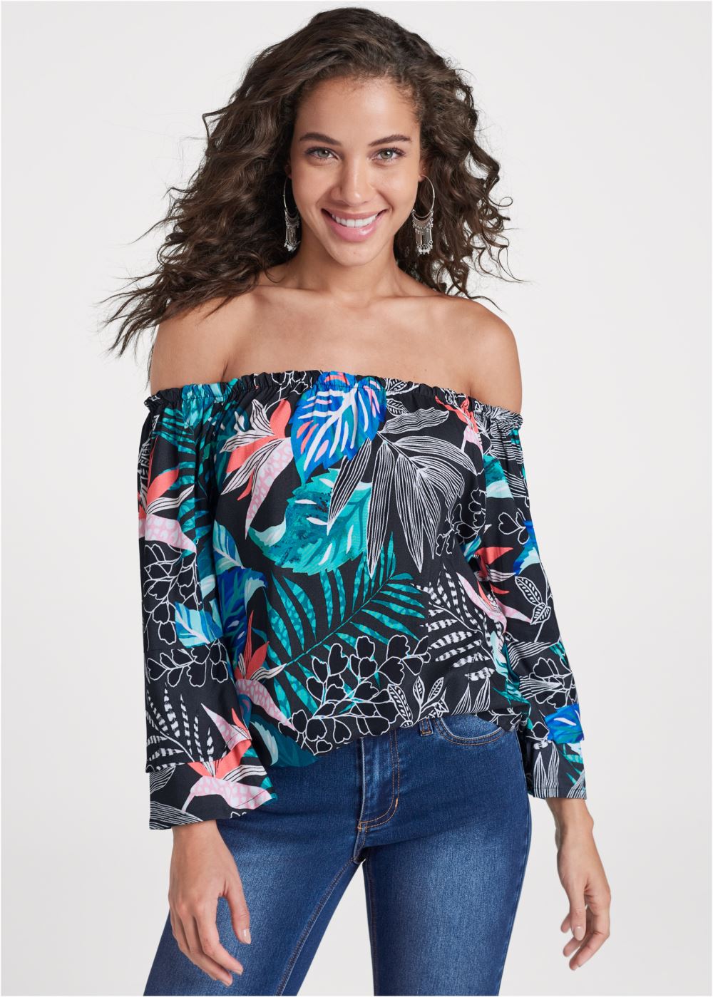 Venus Off-Shoulder Printed Top in Blue Multi