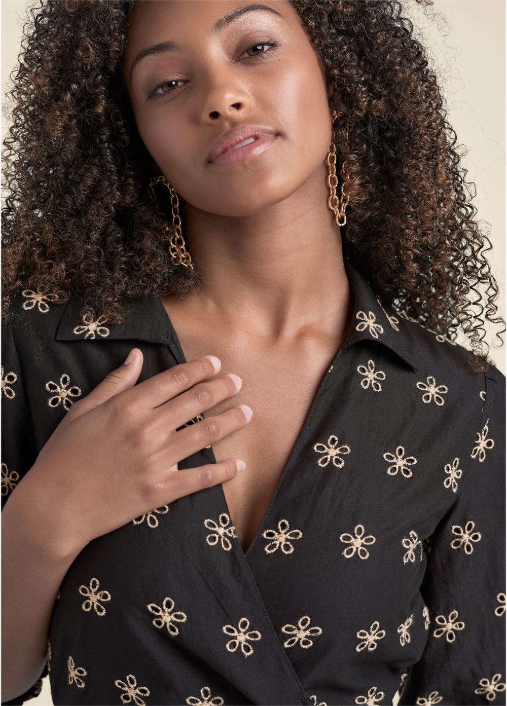 Venus Eyelet Wrap Tie Romper in Black & Taupe