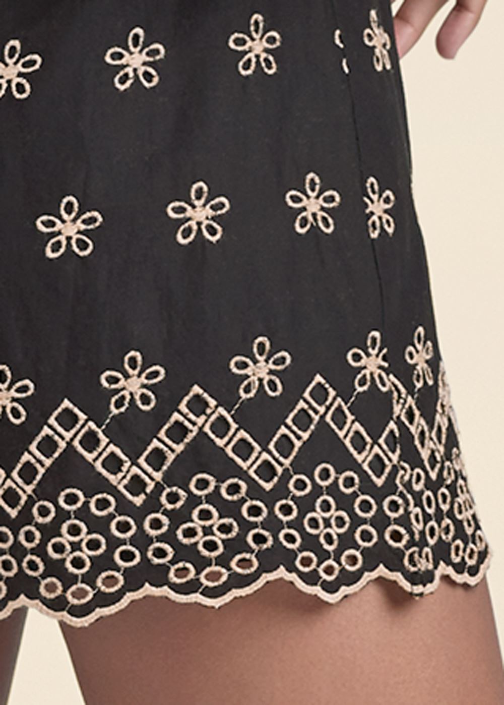 Venus Eyelet Wrap Tie Romper in Black & Taupe