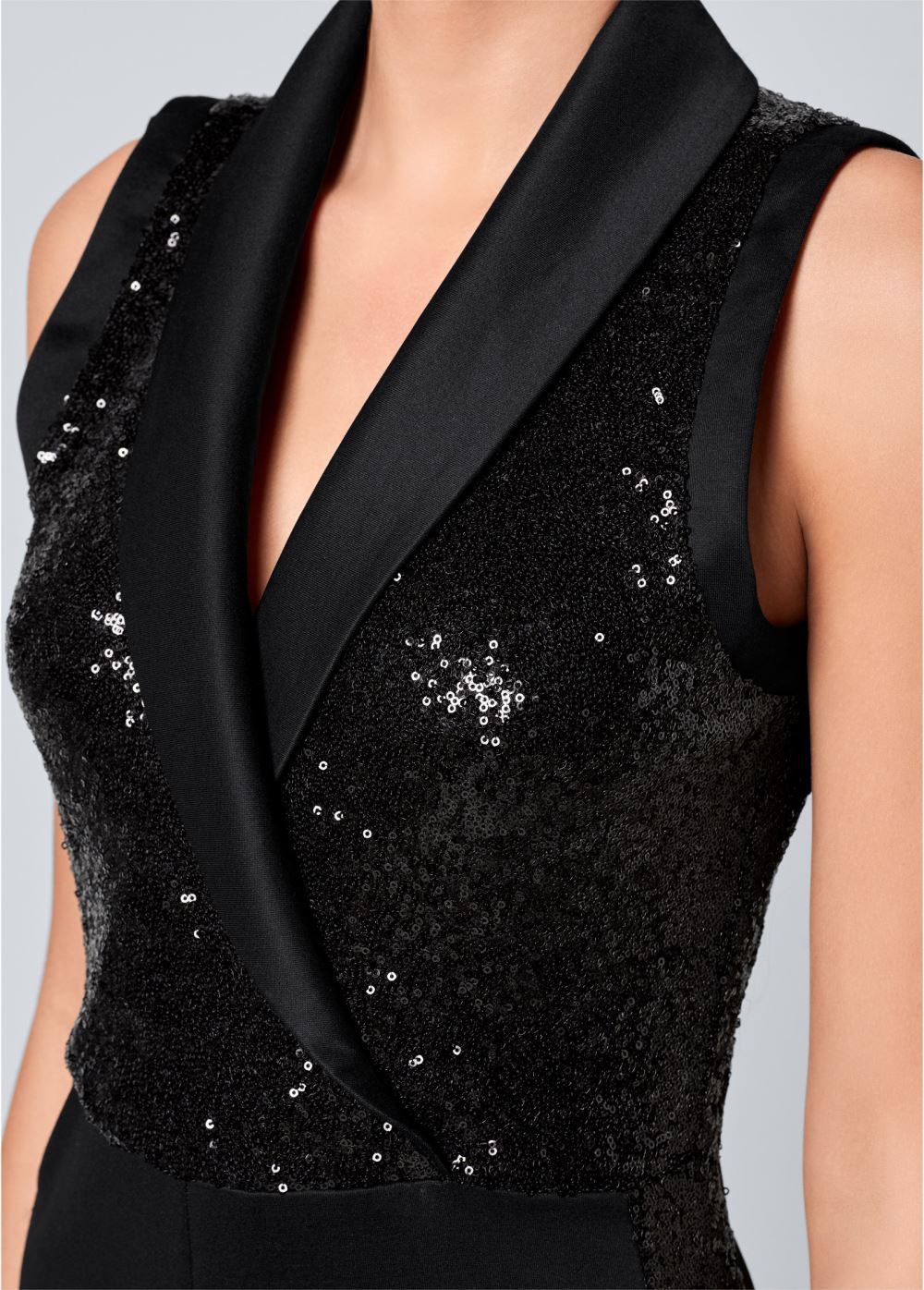 Venus Sequin Tuxedo Jumpsuit in Black
