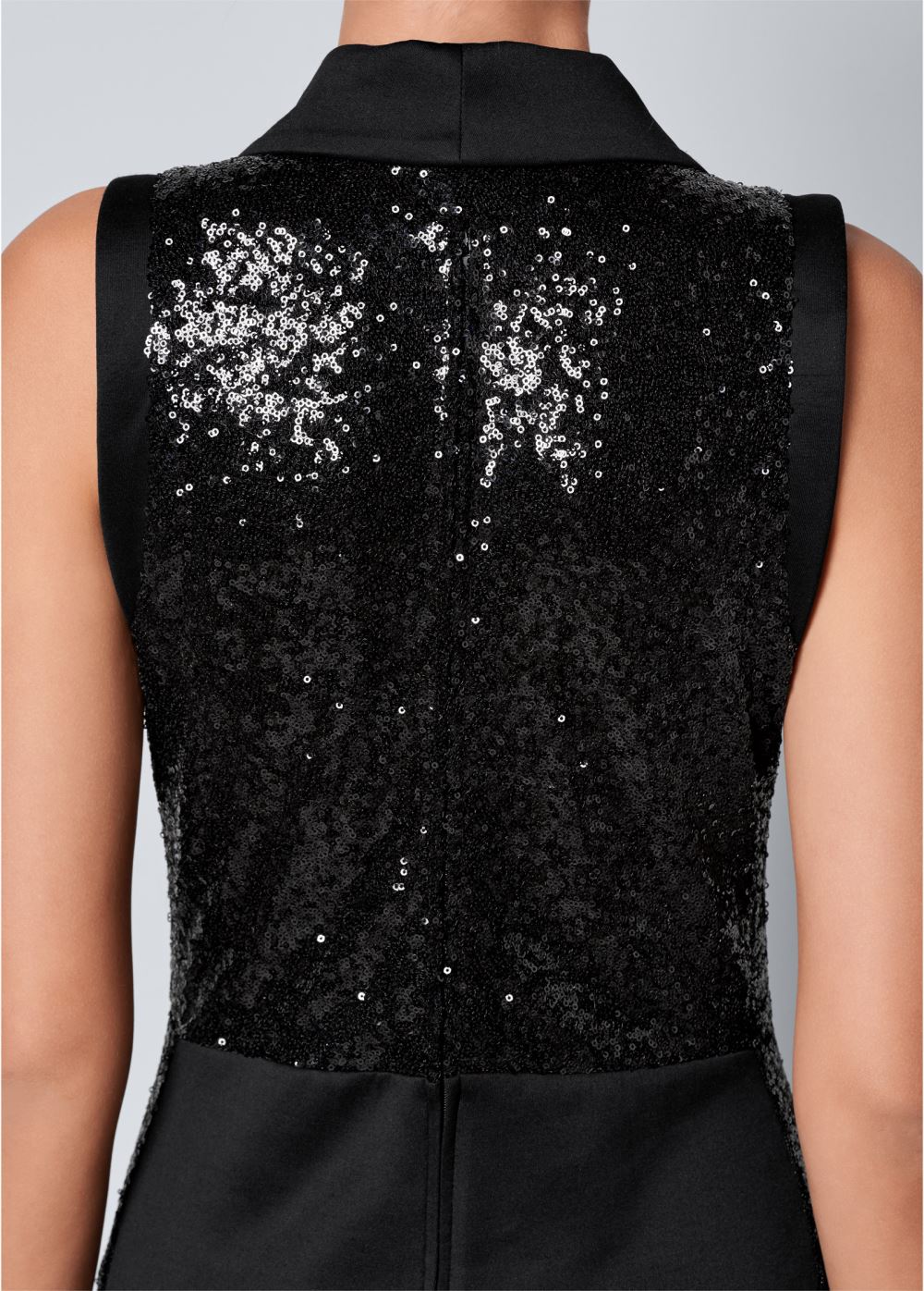 Venus Sequin Tuxedo Jumpsuit in Black