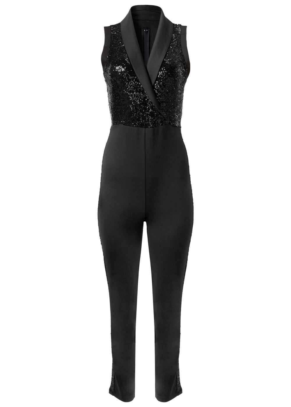 Venus Sequin Tuxedo Jumpsuit in Black