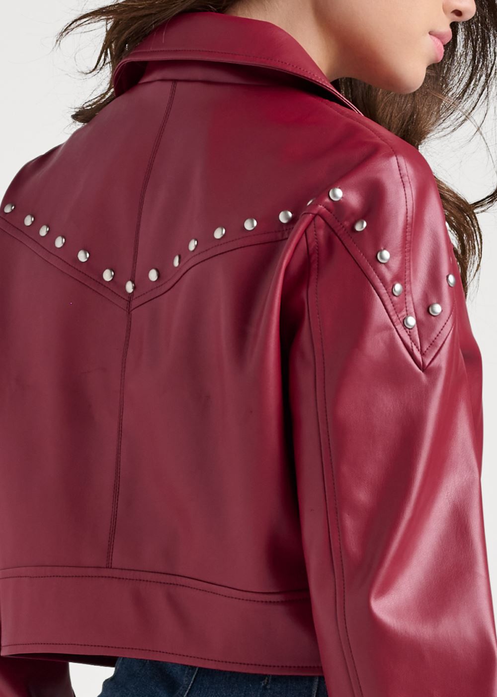 Venus Faux-Leather Grommet Jacket in Red Multi