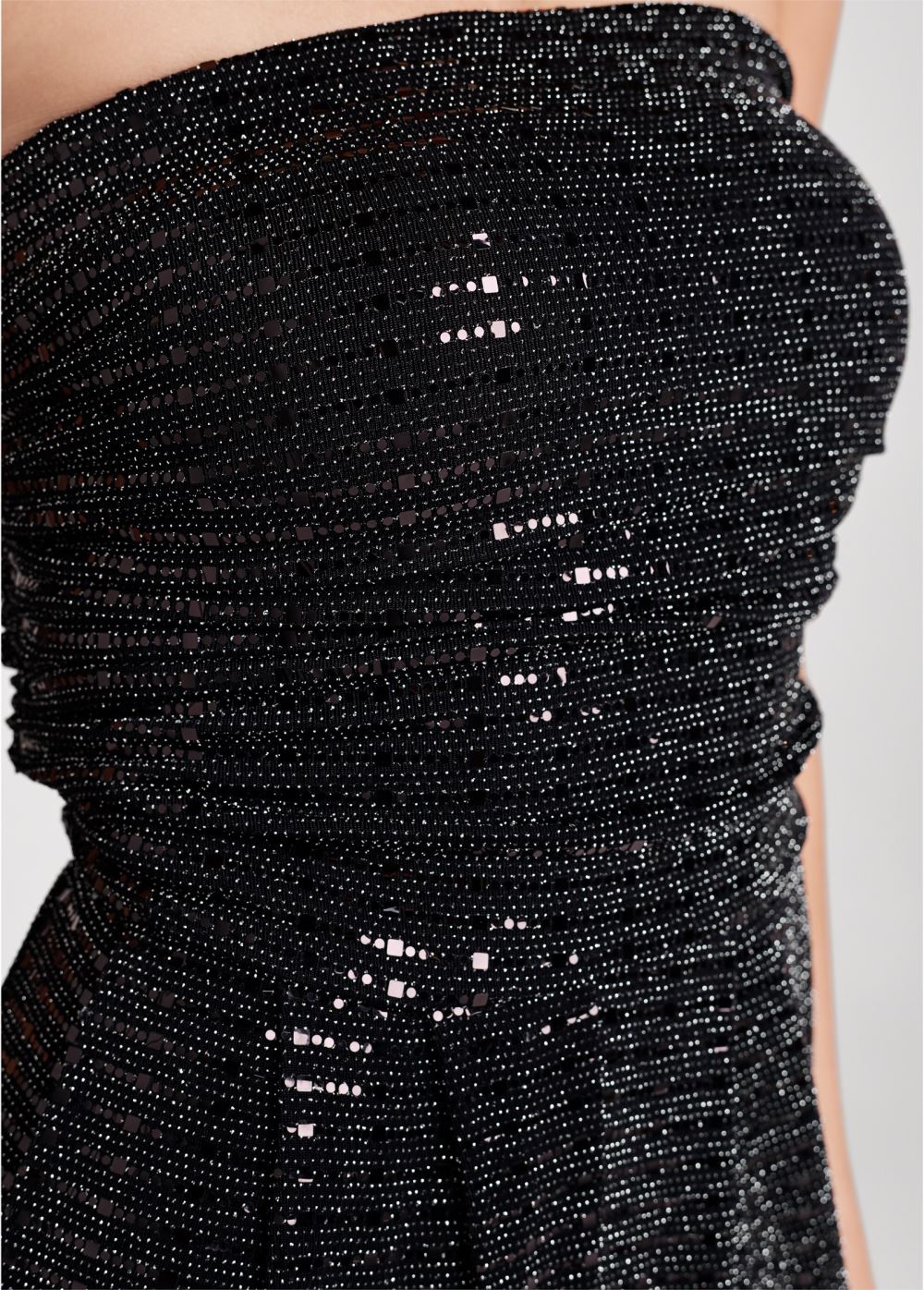 Venus Ruched Sequin Jumpsuit in Black