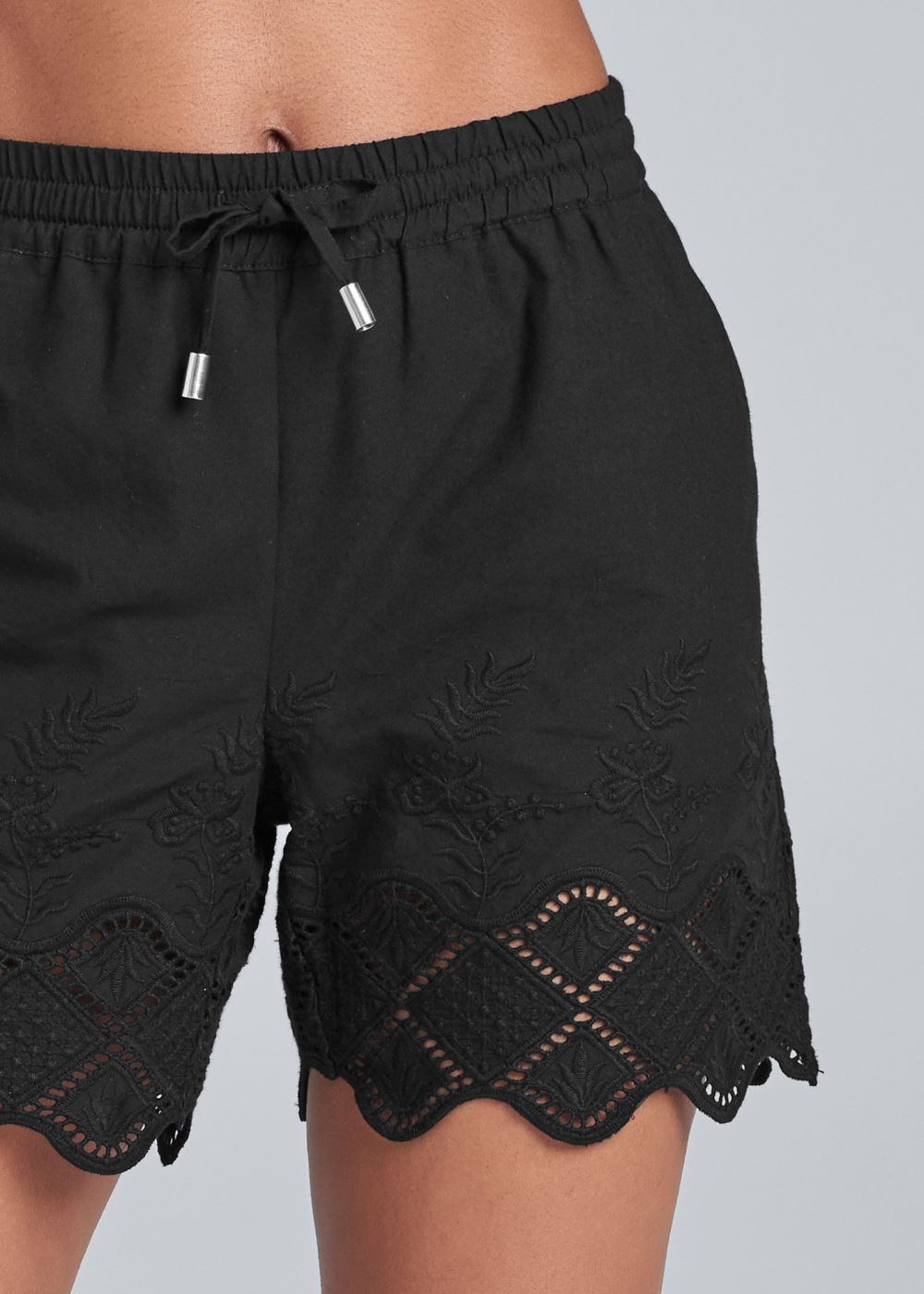 Venus Black CROCHET TRIM LINEN SHORTS