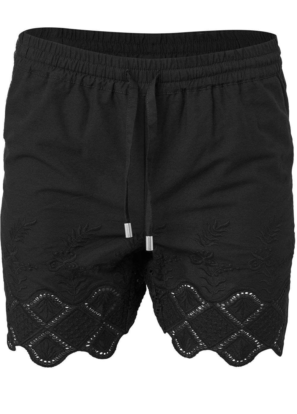 Venus Black CROCHET TRIM LINEN SHORTS