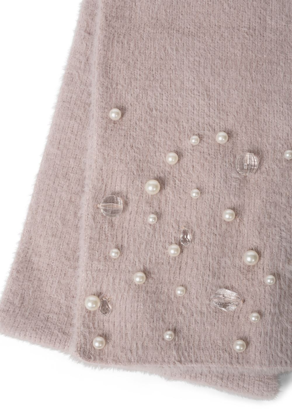 Venus Cozy Pearl-Embellished Scarf in Pale Pink