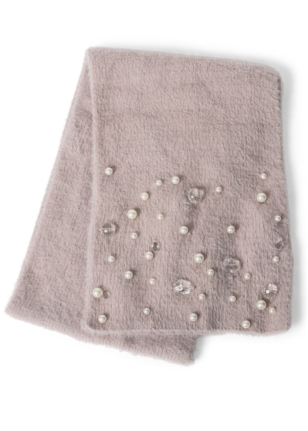 Venus Cozy Pearl-Embellished Scarf in Pale Pink