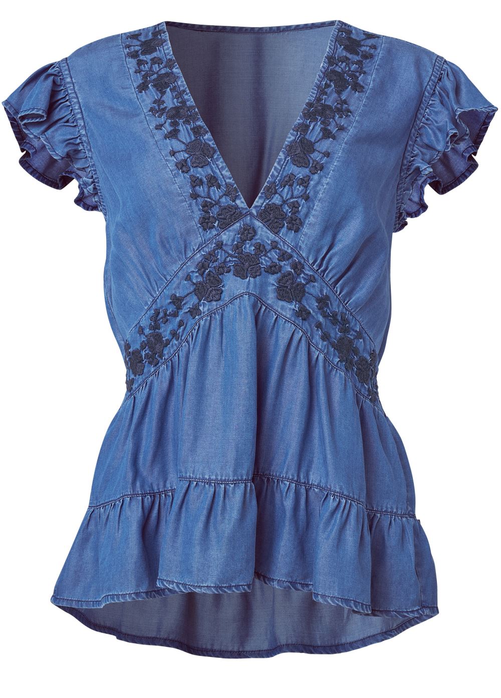 Venus Embroidered Chambray Top in Denim Multi