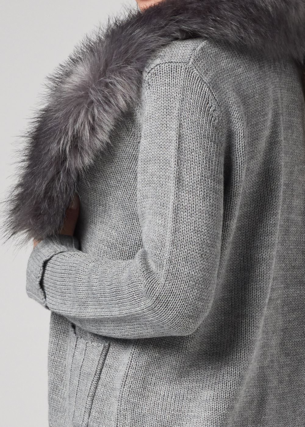 Venus VENUS | Faux Fur Trim Cardigan in Grey