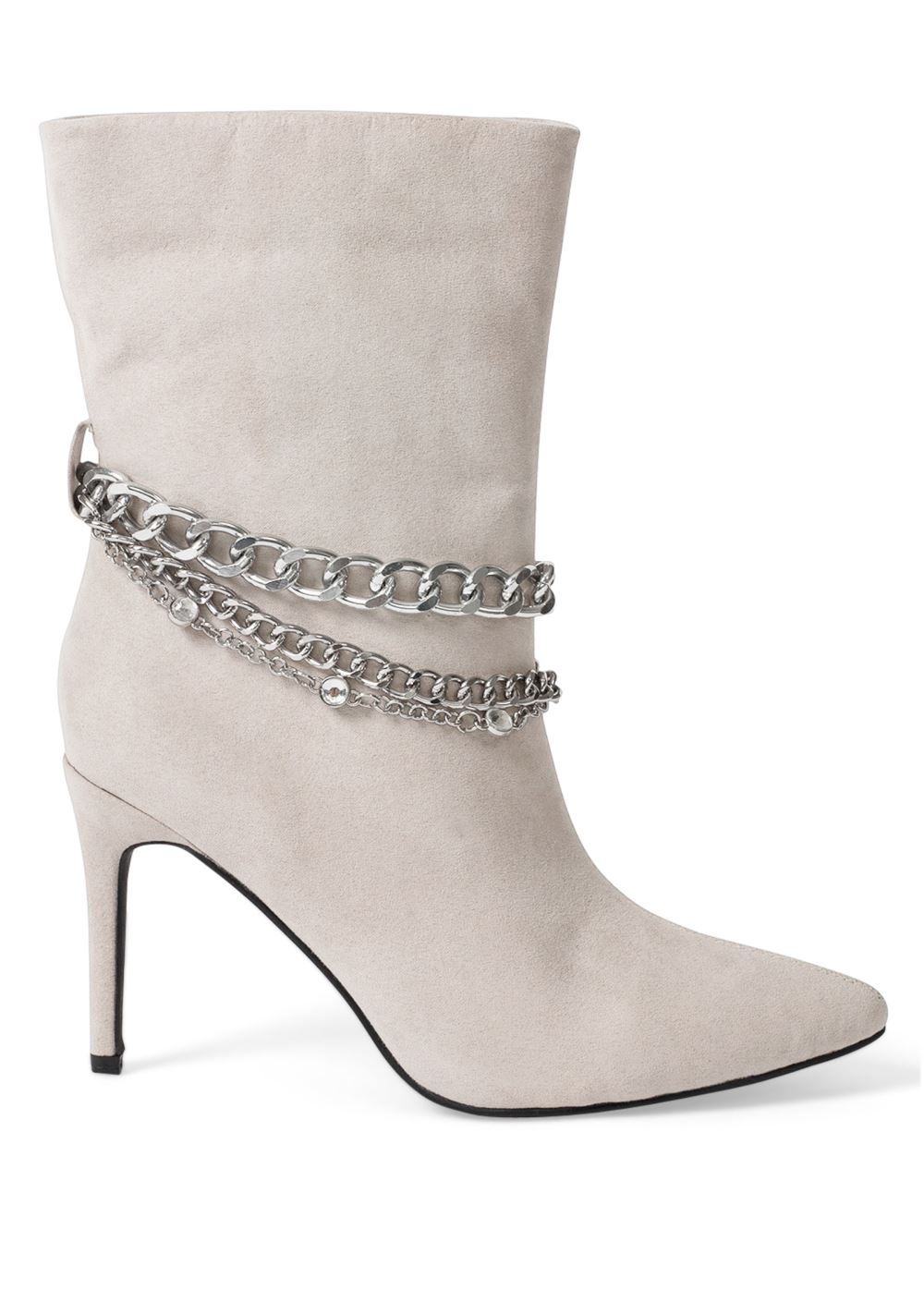 Venus High Heel Chain Booties in Grey
