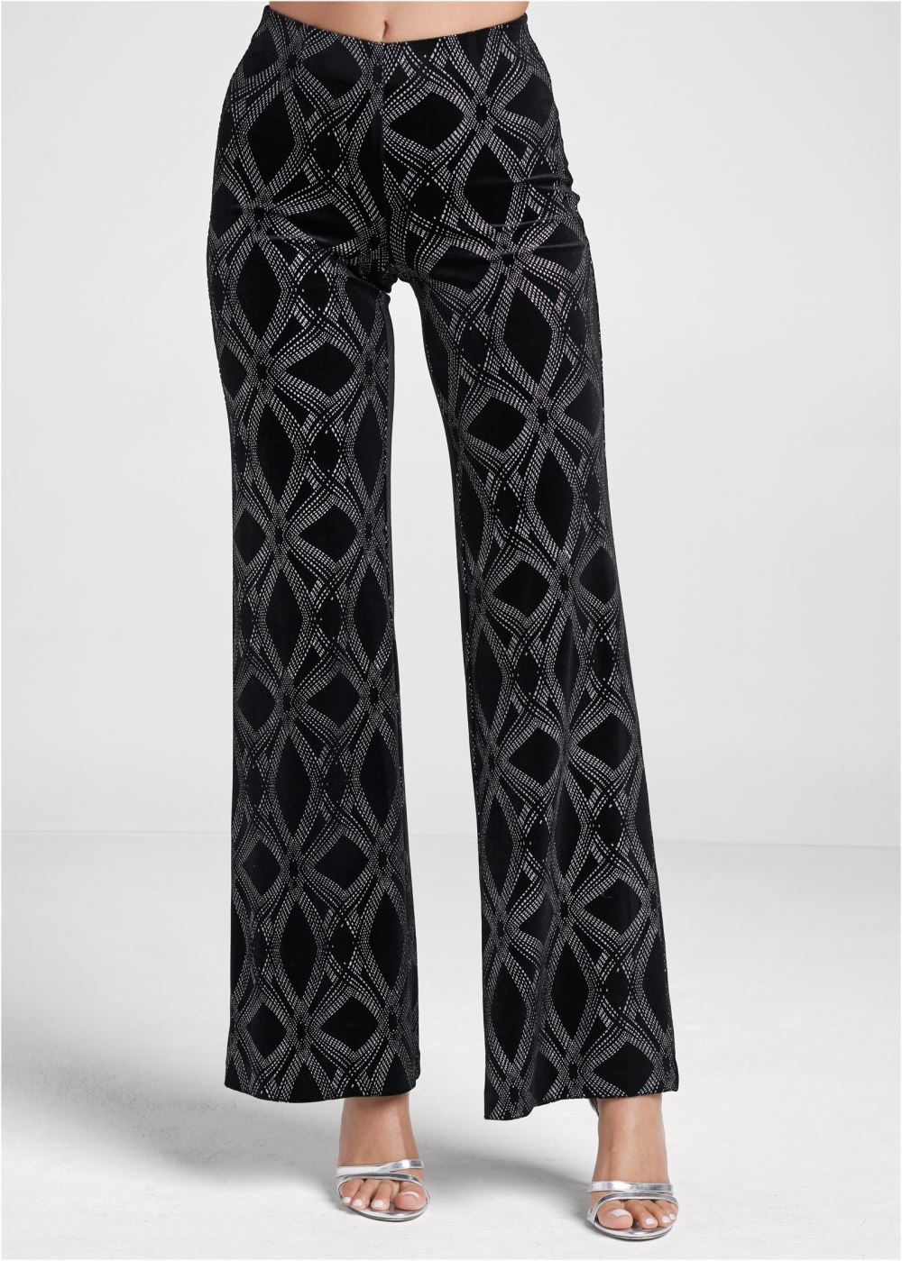 Venus Velvet Wide Leg Pants in Black & Silver