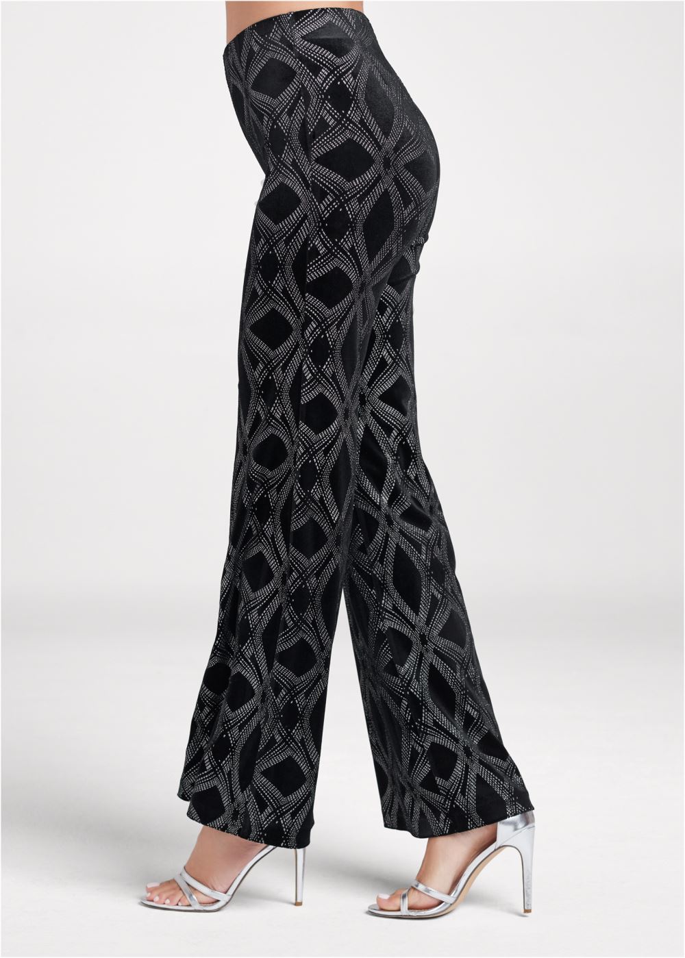 Venus Velvet Wide Leg Pants in Black & Silver