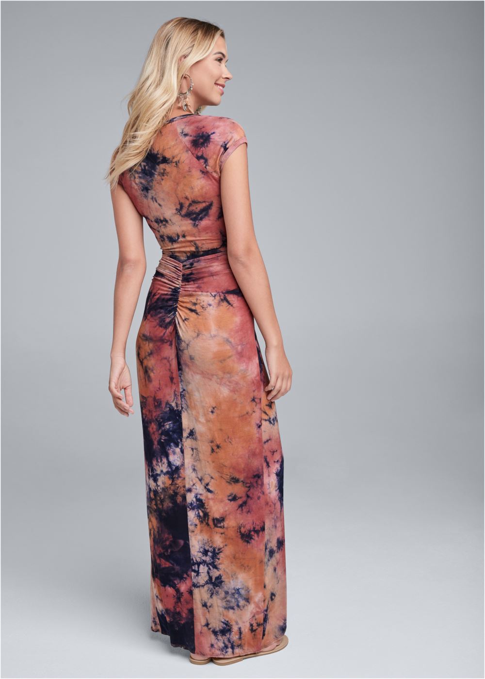 Venus Ruched Tie Dye Maxi Dress - Rust Multi