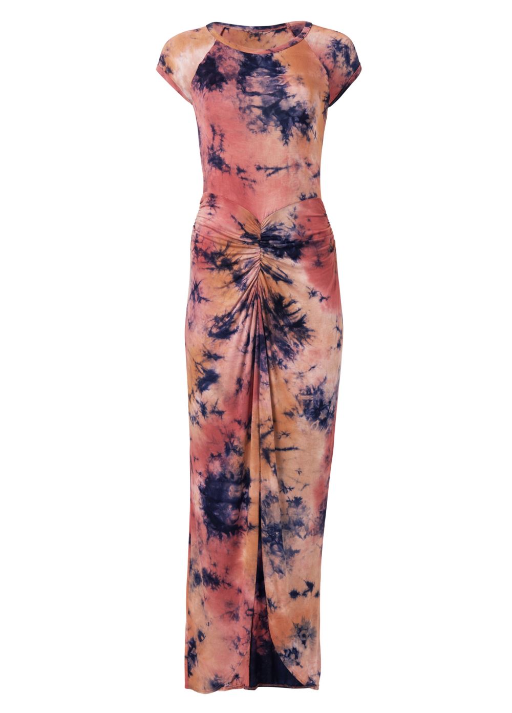 Venus Ruched Tie Dye Maxi Dress - Rust Multi