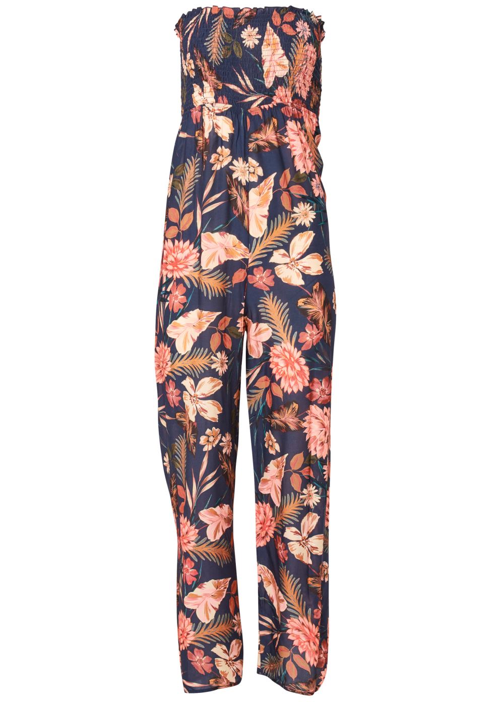 Venus Floral Strapless Jumpsuit in Black Multi