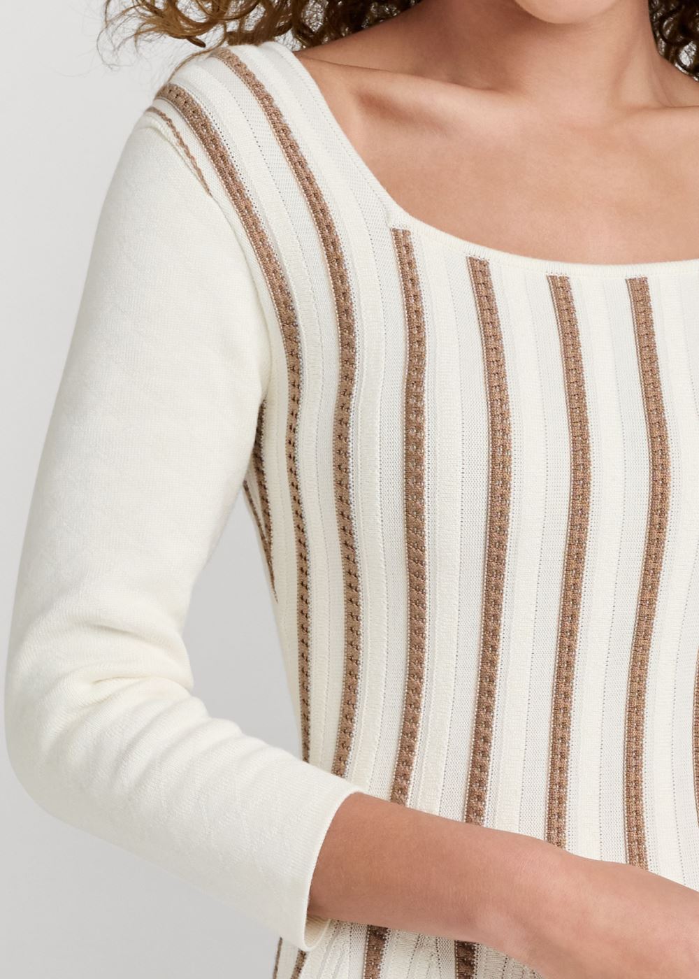 Venus A-Line Sweater Dress - White & Brown