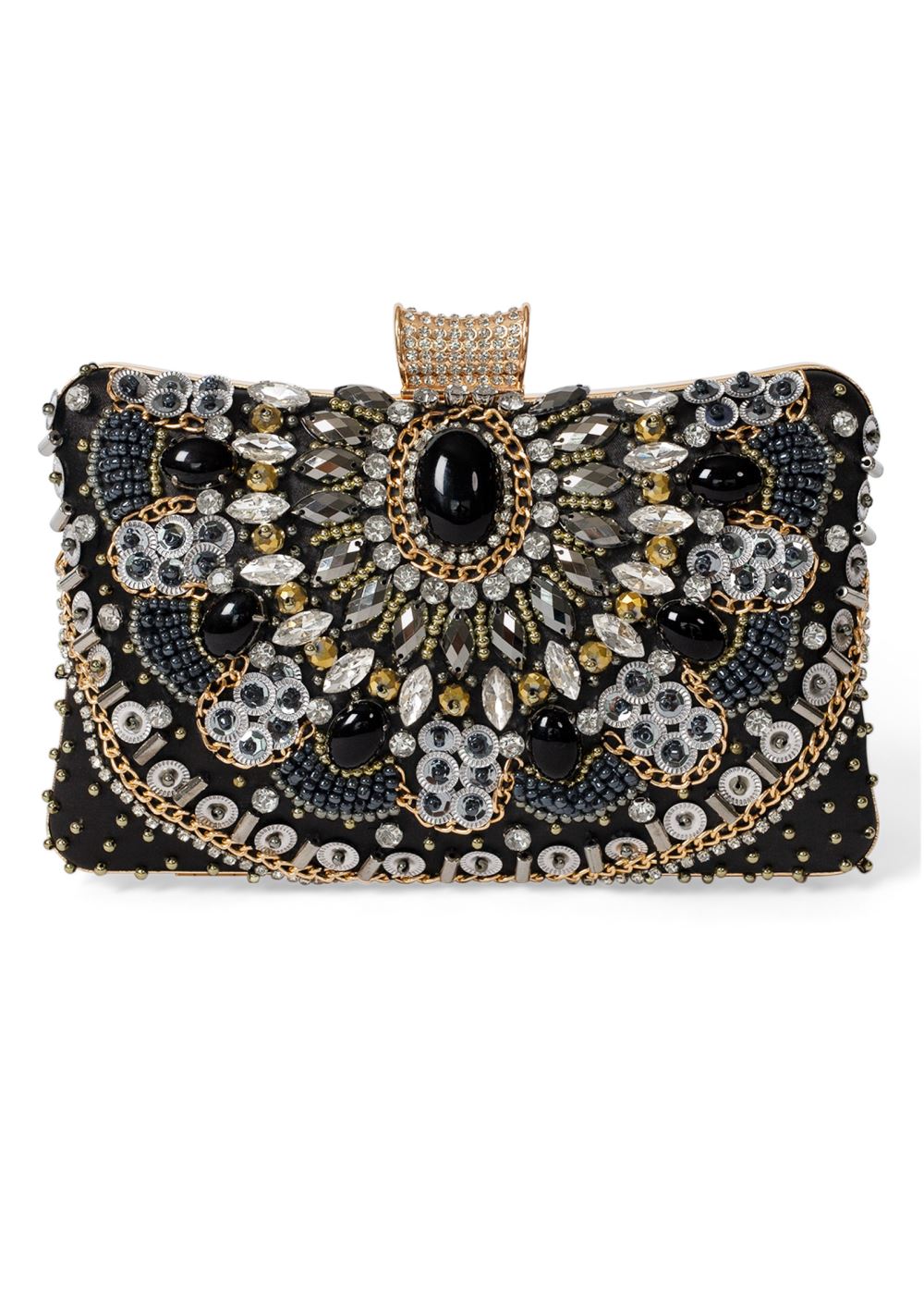 Venus Embellished Jeweled Clutch in Black Multi