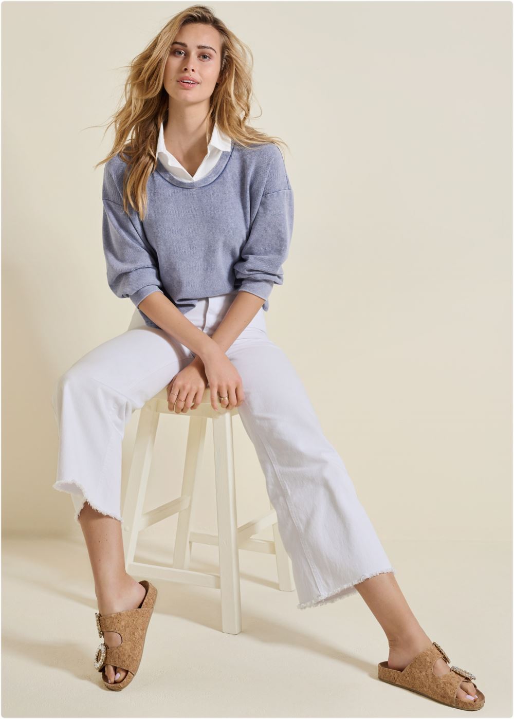 Venus Washed Collared Lounge Top in Dark Blue