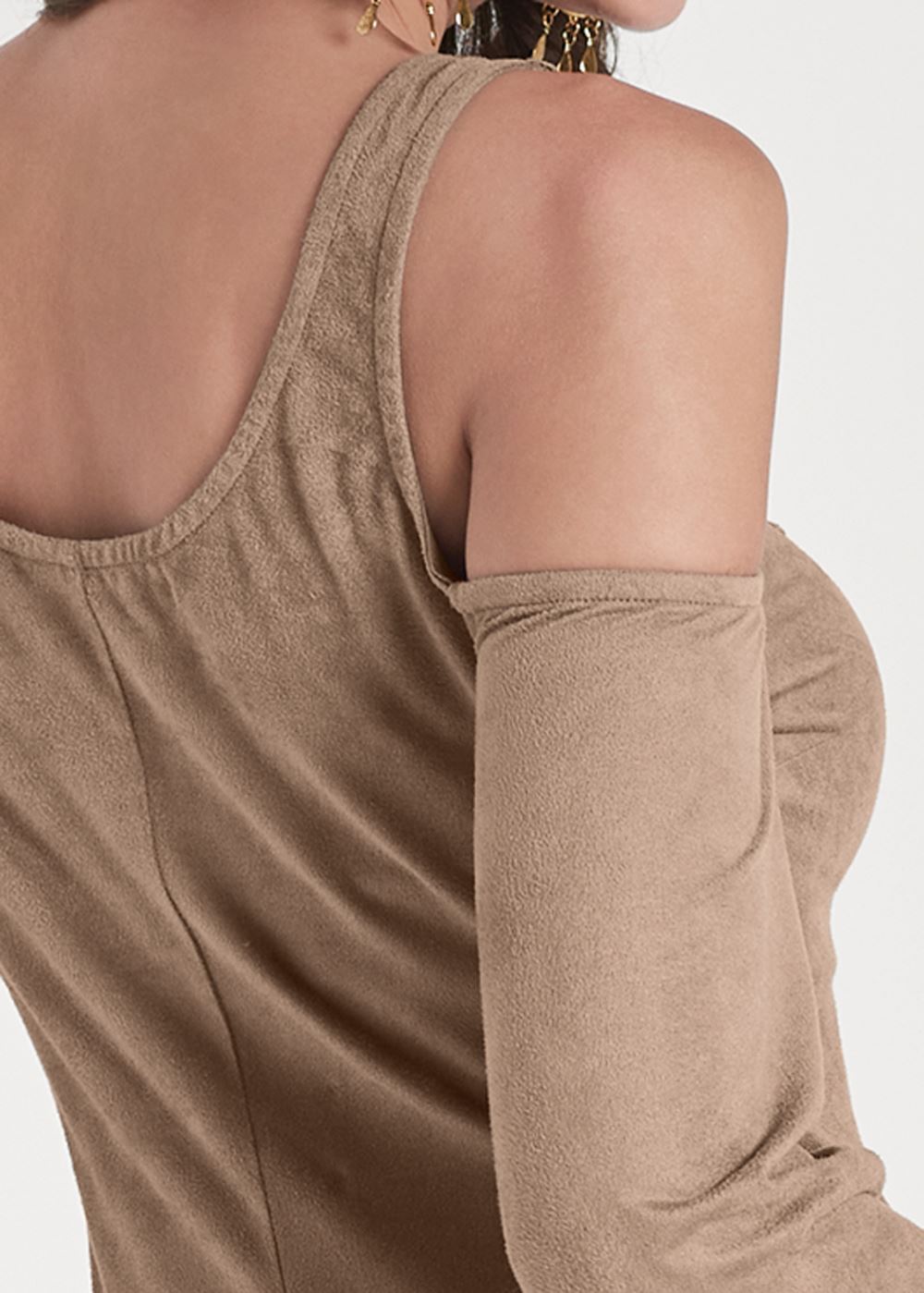Venus Faux-Suede Crochet Trim Top in Tan